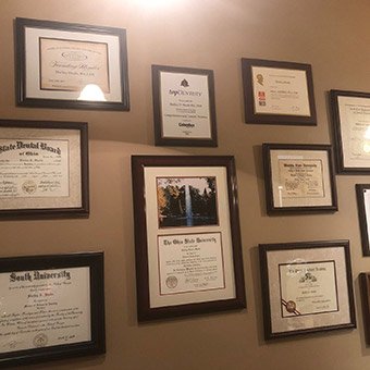 Certificates on wall
