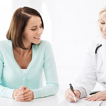 Patient reviewing paperwork