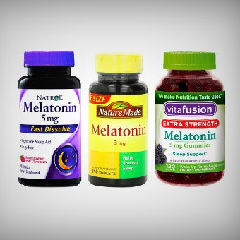 Three different brands of melatonin pills